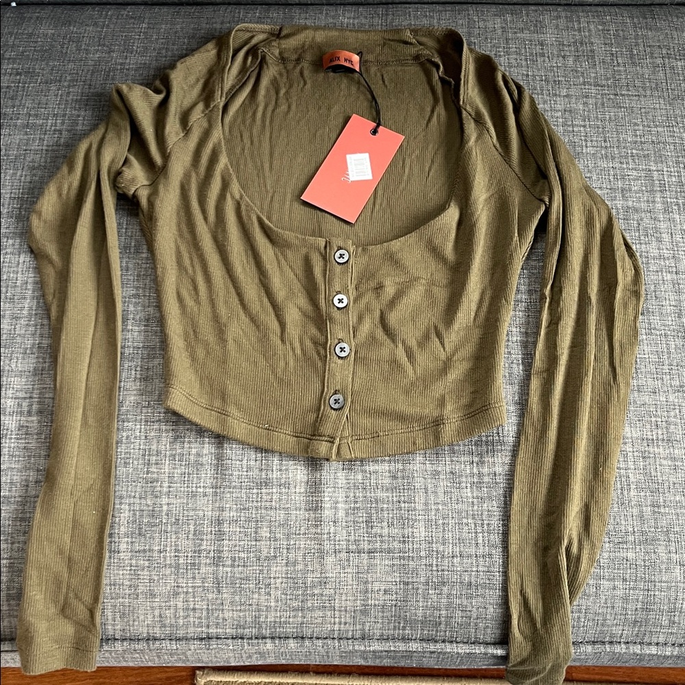 ALIX NYC Latham Crop Olive Button-Up Crop Top S